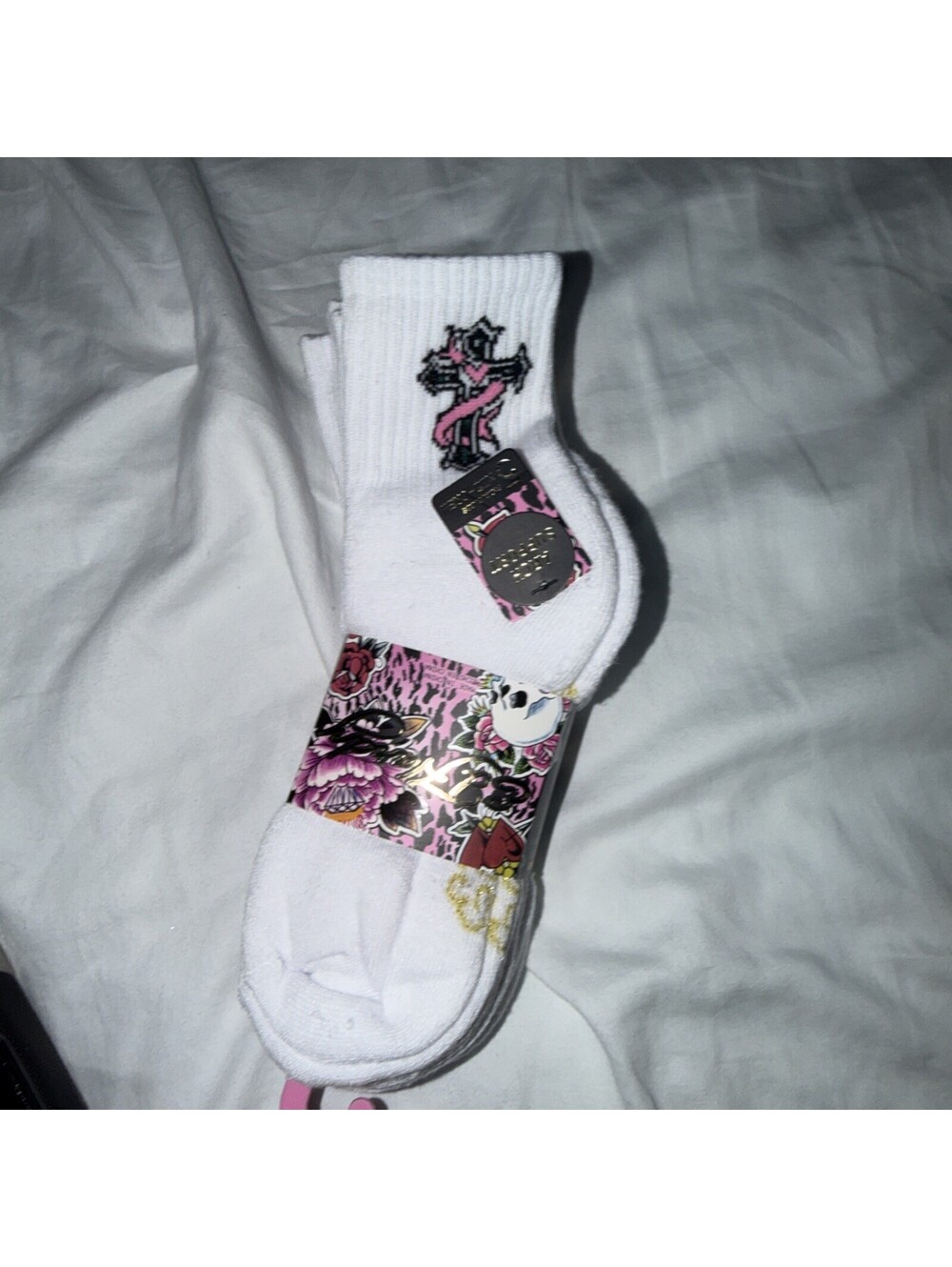Edhardy Women's 5 Pair Midcrew all White 5pk Multi Socks Shoe Size 4-10